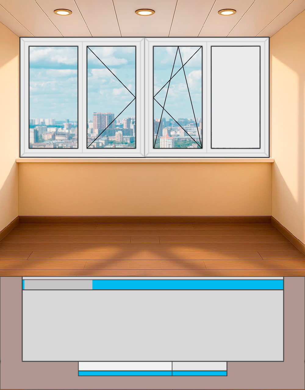 Остекление лоджии вторым контуром на кладку пеноблоков (3270х1700) Наружная ламинация парапет -200мм Теплое Rehau Blitz Roto