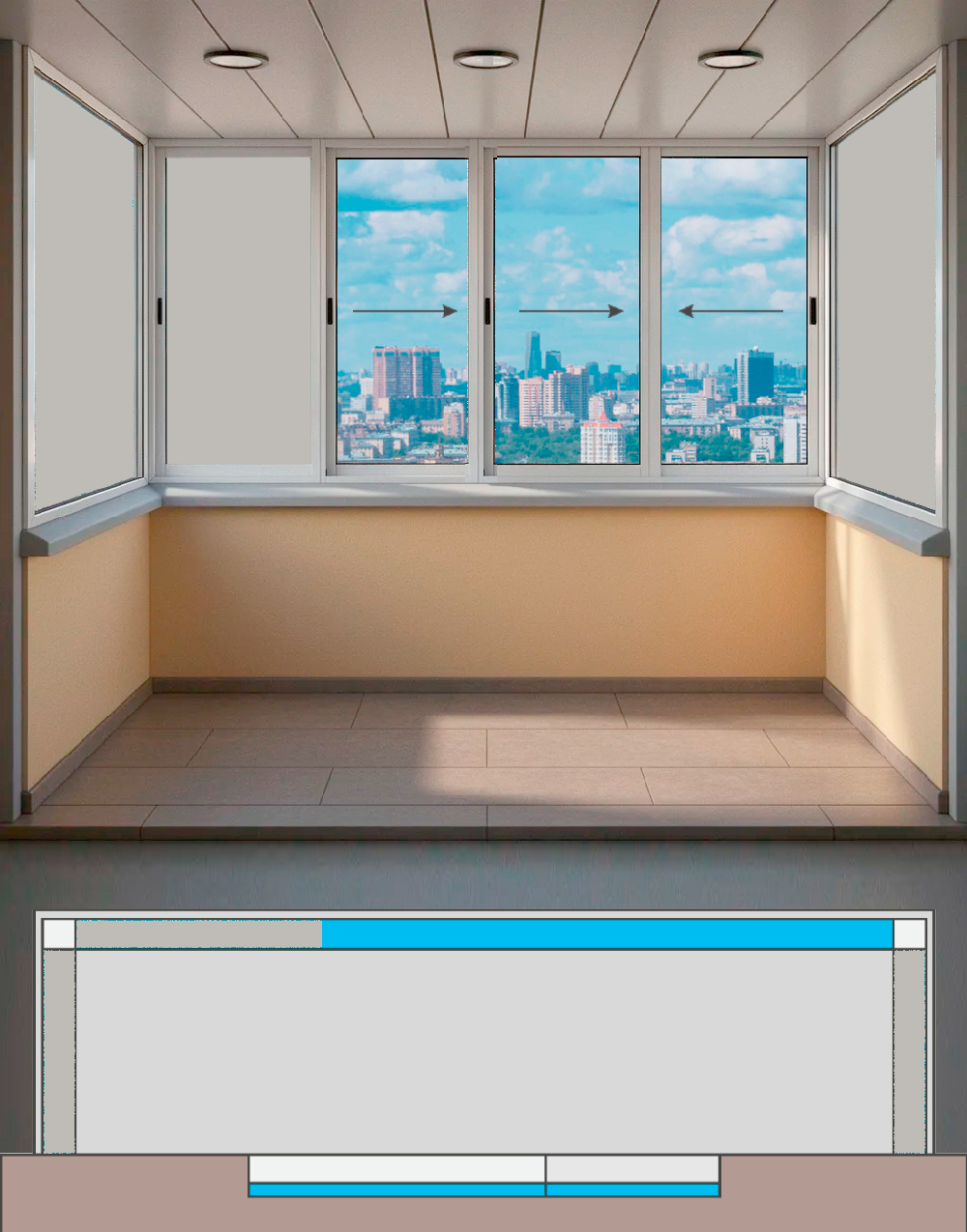Остекление балкона раздвижными пластиковыми окнами Slidors (Ш 3000 х Г 730 х В 1510)