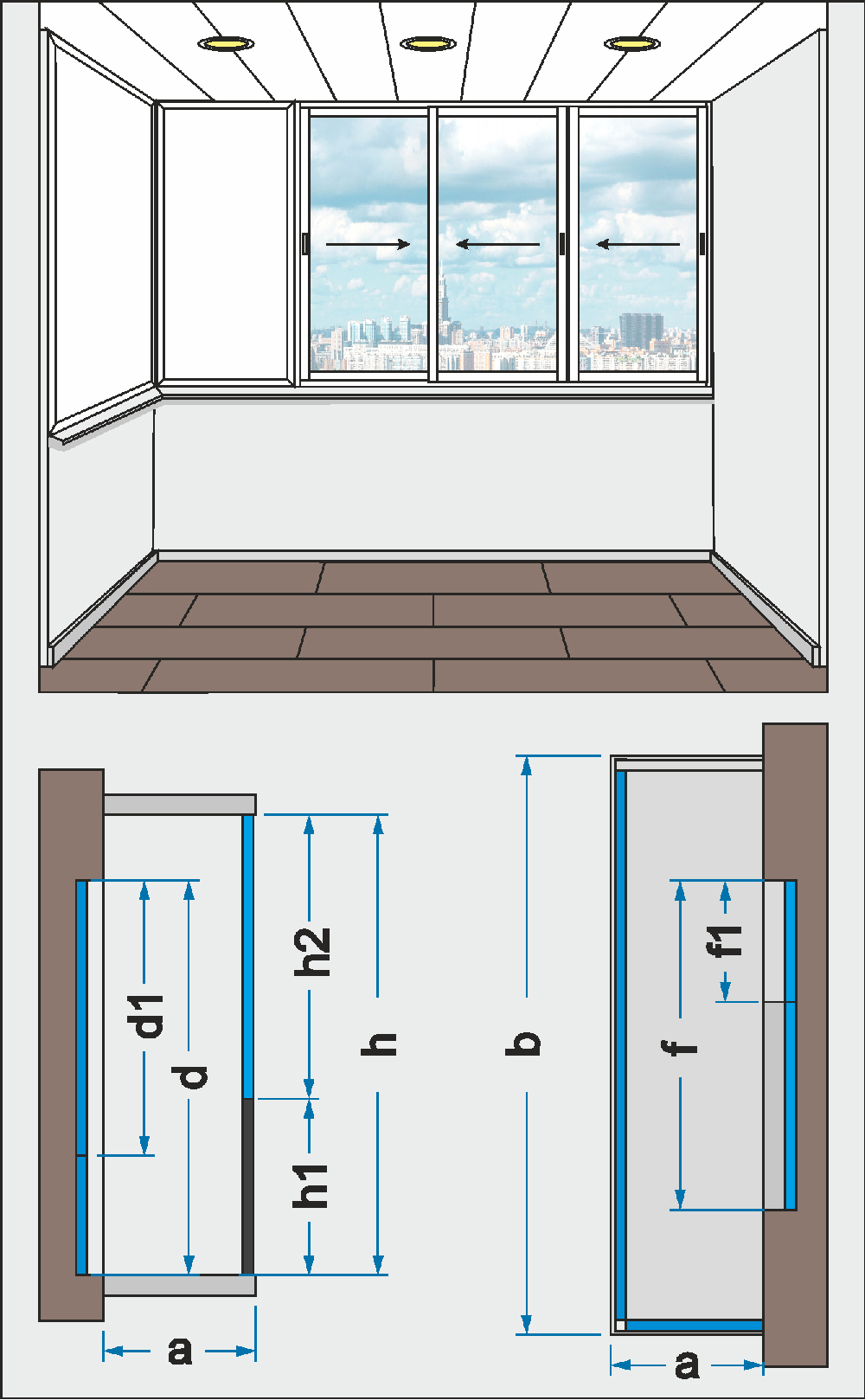 Остекление балкона дом серии II-18 Provedal P640 раздвижные 2-х полосные Г-образный в пол Гл-уг-Гл-3-раздвижные