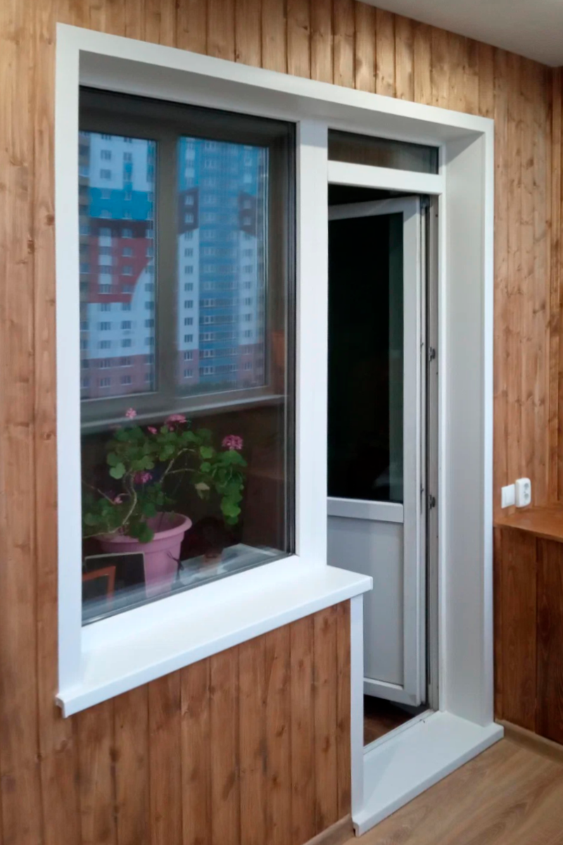 Отделка откосов из сендвич панели белого цвета (б).