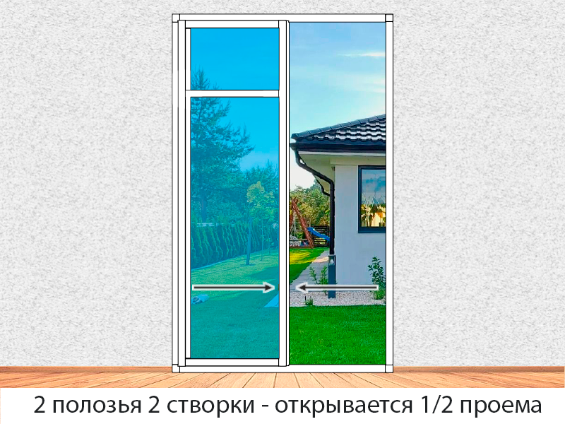 Холодное остекление проема беседки ширина 2000мм высота 2700мм Provedal P640 усиленный Две раздвжиные створки с горизонтальным импостом,