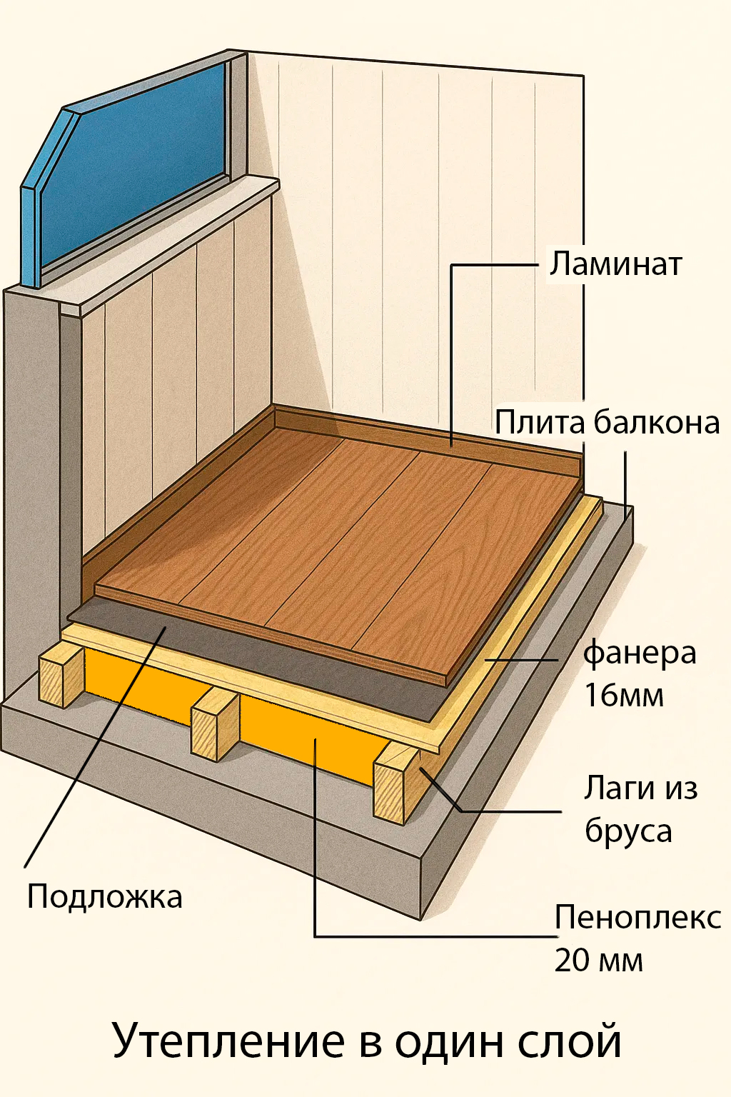 Утепление полов Утепление в 1 слой пеноплекс 20 мм (п).