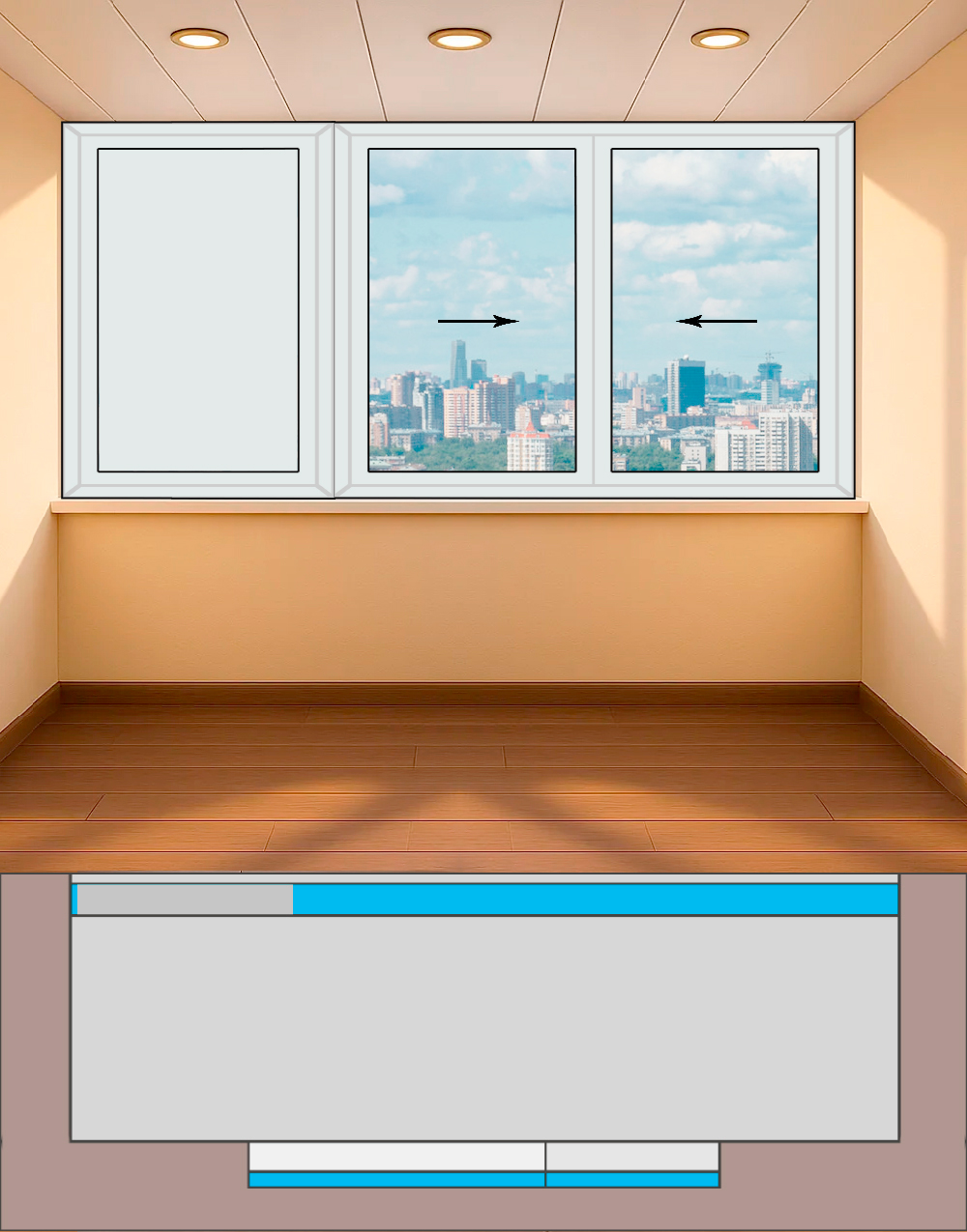 Остекление лоджии (2040х1650) дом серии П55 Холодные раздвижные Provedal P640