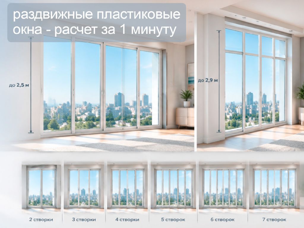 Цены на раздвижное остекление высотой до 2,5 метров