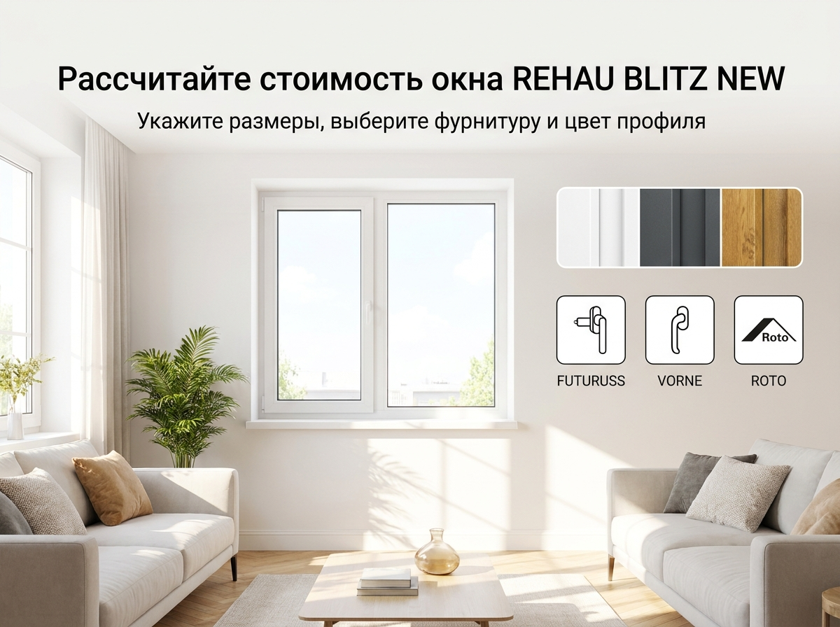 Узнайте стоимость окон REHAU BLITZ NEW для вашего проёма