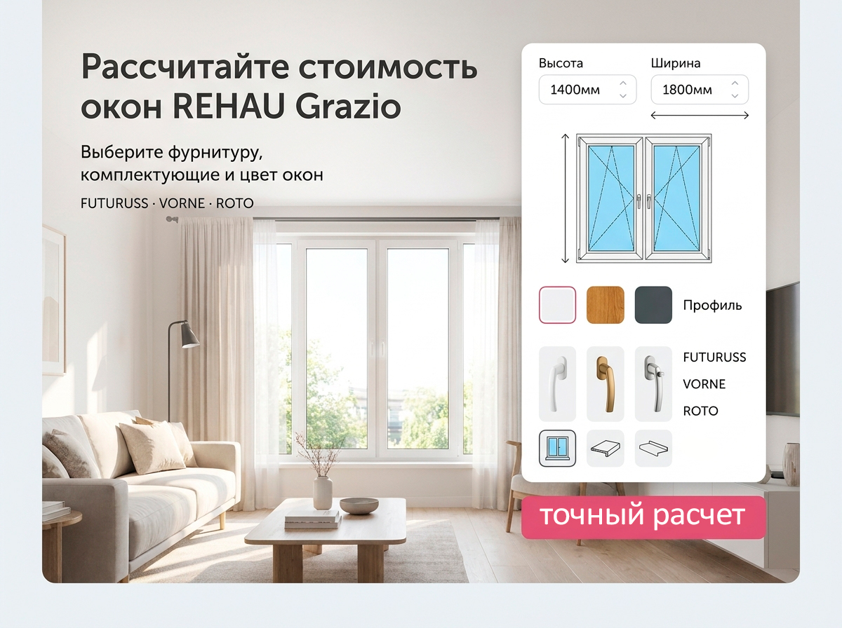 Рассчитайте цену окна REHAU Grazio 70 онлайн